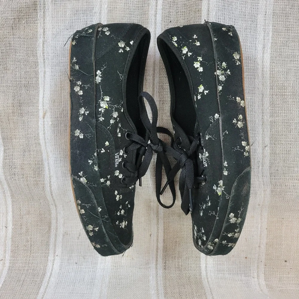 Vans Midnight Floral‎ Lace Up Sneakers Black White Size 7